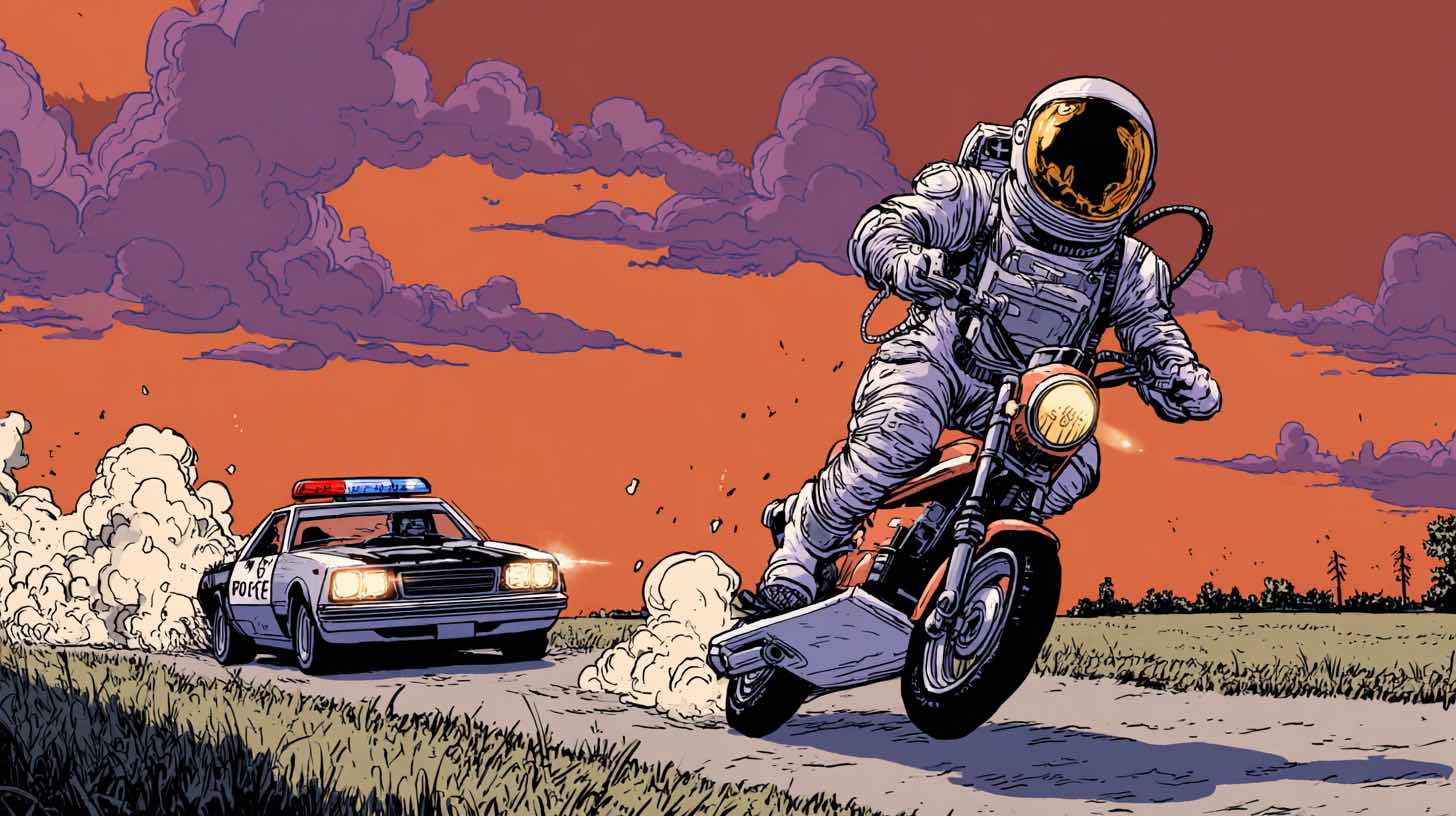 An astronaut getting as speeding ticket