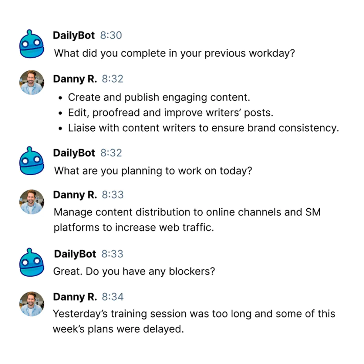 DailyBot check-in interface