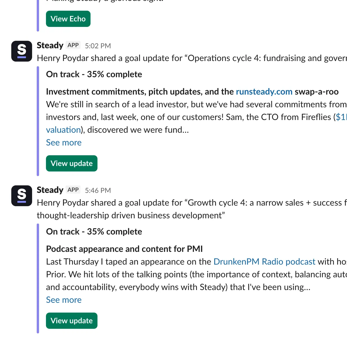 Goal updates in Slack.